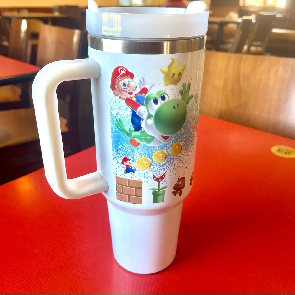 Custom 40 oz Tumbler Nintendo Super Mario Bros tumbler with hand carry handle. - Picture 4 of 7